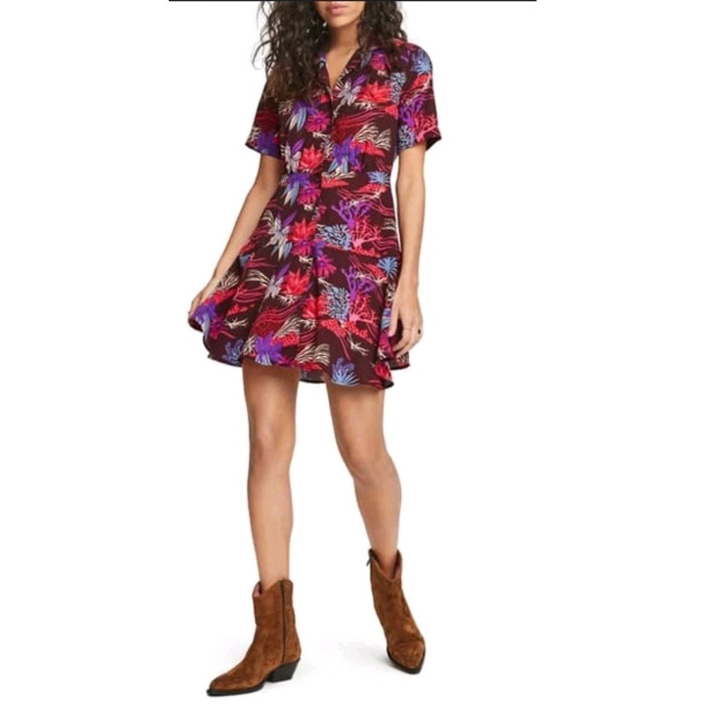 SCOTCH AND SODA Beach Please Brown Tired Floral Collored Shirt‎ Dress Size XS